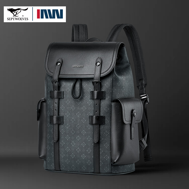 Leather Work Rucksack Mens - Septwolves haute qualité affaires imprimé sac